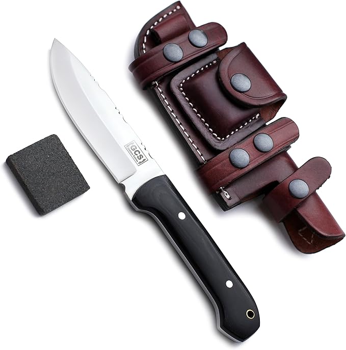 GCS Handmade Micarta Handle D2 Tool Steel Tactical knife Hunting Knife Camp Knife with leather sheath Full tang blade designed for Hunting &amp EDC GCS 108