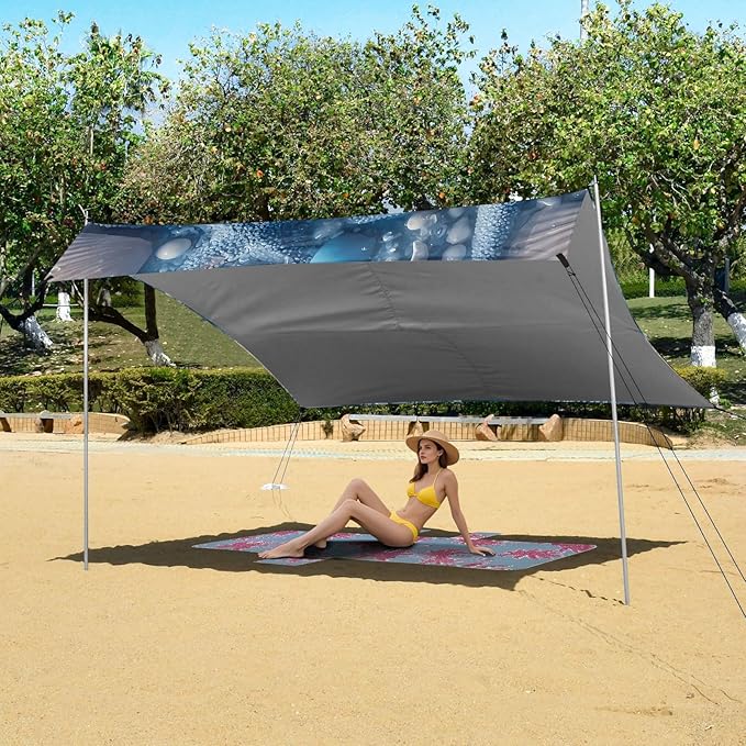 ALAZA Blue Starfish Pearl Beach Beach Tent Sun Shelter UPF50+ Protection Beach Shade Canopy w/ 4 Sandbags for Outdoor Camping Fishing Backyard Fun Picnic 10x9 ft