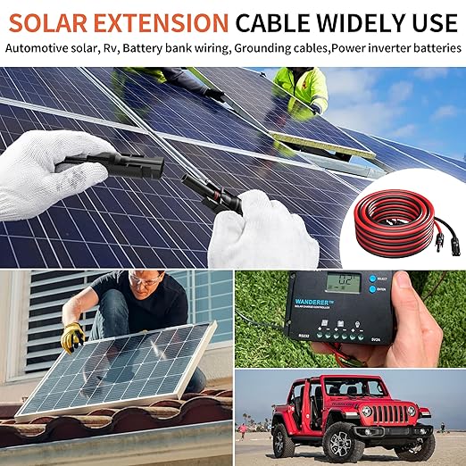 energeaster 10AWG Solar Extension Cable with Pair of Connectors Solar Panel Adaptor Kit Tool Solar Panel Extension Cable10 Gauge WireRed and Black(30FT Red + 30FT Black)