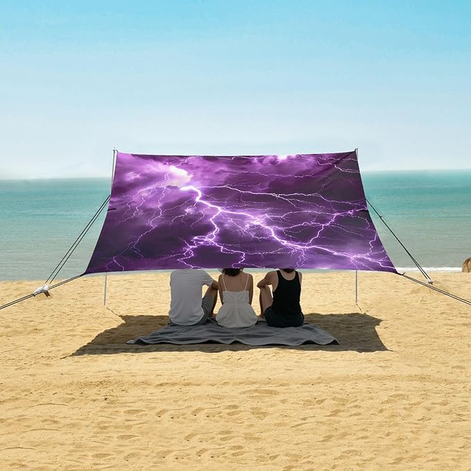 ALAZA Purple Lightning Beach Tent Sun Shelter Portable Canopy Sunshade for Outdoor Camping Picnics Backyard Fun 10x9 ft
