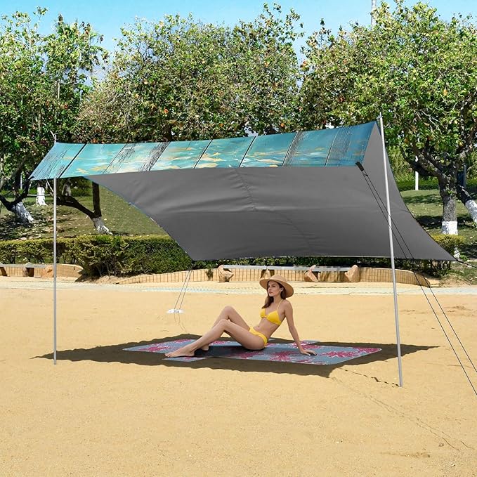ALAZA Sea Turtle Ocean Coral Beach Tent Sun Shelter UPF50+ Protection Beach Shade Canopy w/ 4 Sandbags for Outdoor Camping Fishing Backyard Fun Picnic 10x9 ft