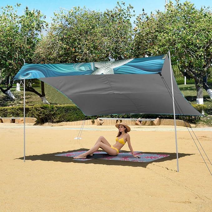 ALAZA The Starfish on Teal Blue Beach Tent Sun Shelter Portable Canopy Sunshade for Outdoor Camping Picnics Backyard Fun 10x9 ft