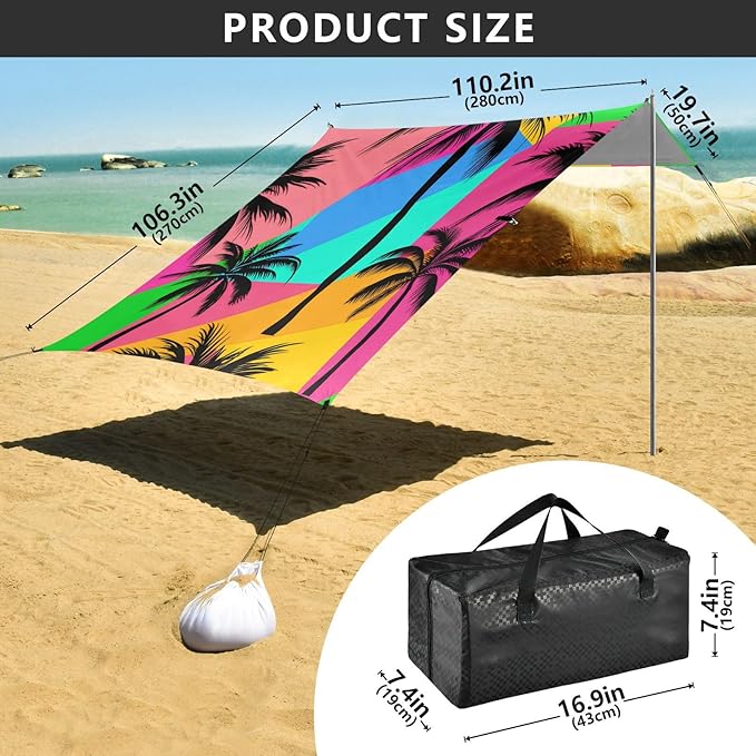 Beach Canopy with Windproof Ropes &amp Sandbags Beach Tent Sun Shade Sun Shelter for Camping Trips Fishing Backyard Fun or Picnics Palm Tree