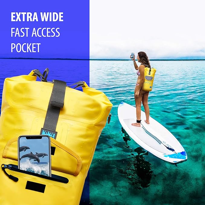 Luck route Dry Bag - Waterproof Backpack for Kayaking Boating and Fishing - Quick-Access Outer Pocket &amp 500D Tear Resistance PVC