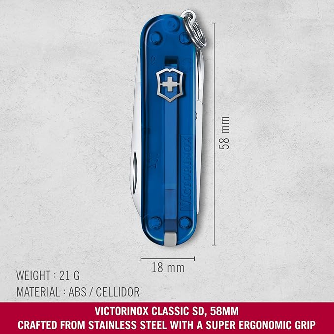 Victorinox Swiss Army Classic SD Pocket Knife (Translucent Sapphire) 58mm