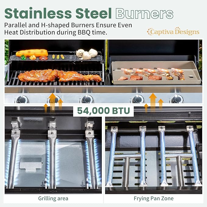 Captiva Designs Propane Gas Griddle Grill Combo with Porcelain-Enameled Cast Iron Grate &amp Cast Iron Pan Dual BBQ Grill With Flat Top Griddle for Outdoor Kitchen &amp Backyard Barbecue696 SQIN C