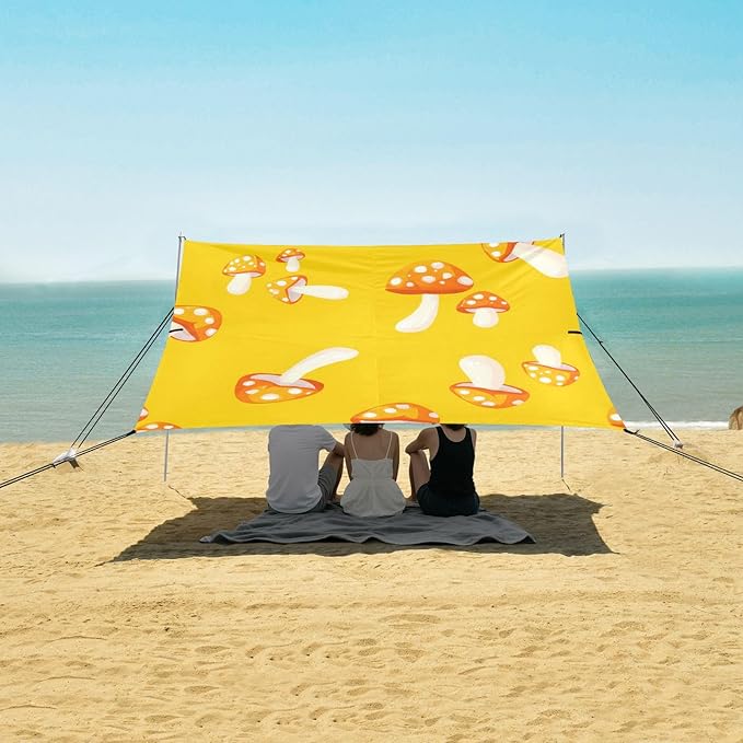 Beach Canopy with Windproof Ropes &amp Sandbags Beach Tent Sun Shade Sun Shelter for Camping Trips Fishing Backyard Fun or Picnics Mushroom