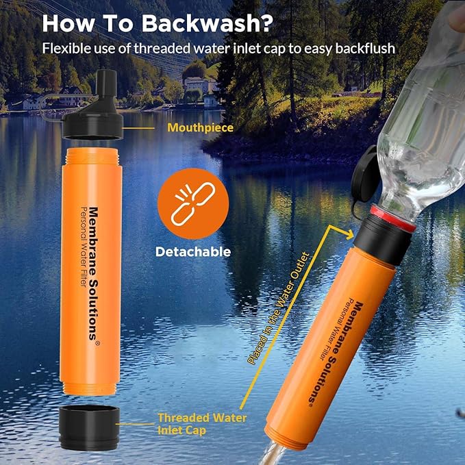 Membrane Solutions Straw Water Filter S1 NSF/ANSI 42&amp372&amp401 certificated Survival Filtration Portable Gear Emergency Preparedness Supply for Drinking Hiking Camping Team Family Outing