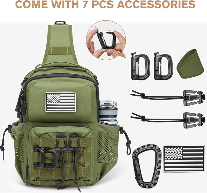 G4Free Tactical Sling Bag for Men Women EDC Concealed Carry Bag with Molle Crossbody Shoulder Pack (Green)