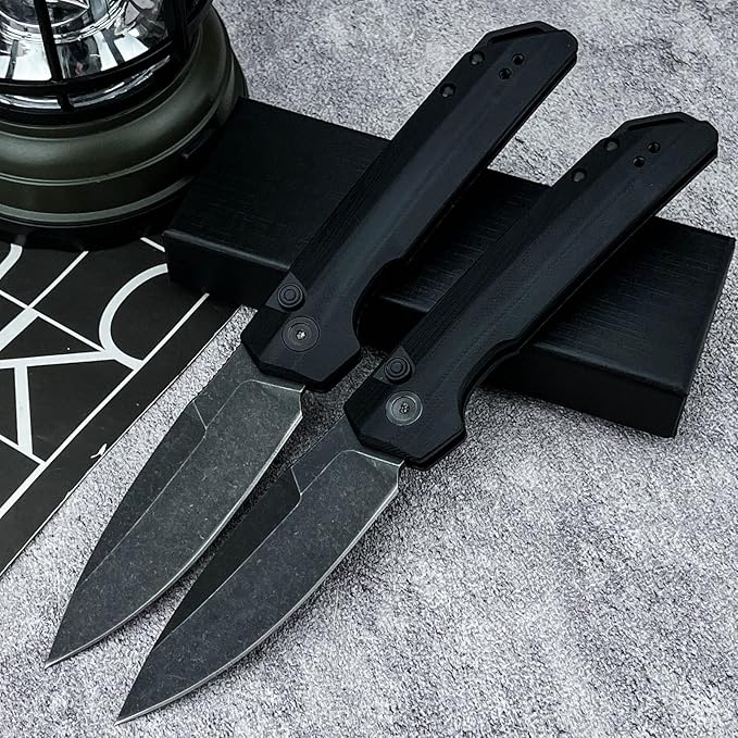 8'' One-handed Development Pocket KnifeBlackout Utility Folding Knives3.43 8Cr13Mov BladeDurable G10 Handles and Reversible PocketclipCamping EDC Tool for Men's Gifts
