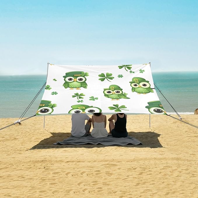xigua St. Patrick's Day Beach Tent Sun Shelter with Carrying Bag - Silver Coated Oxford Fabric Beach Canopy for Beach Camping Fishing - Includes Windproof Ropes Sandbags &amp Stakes