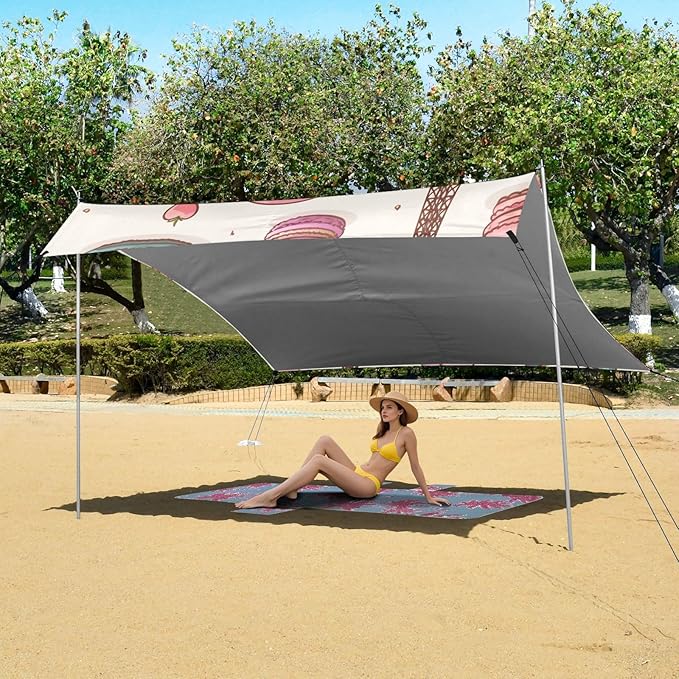 ALAZA Macaron Cake Eiffel Tower Beach Tent Sun Shelter Portable Canopy Sunshade for Outdoor Camping Picnics Backyard Fun 10x9 ft