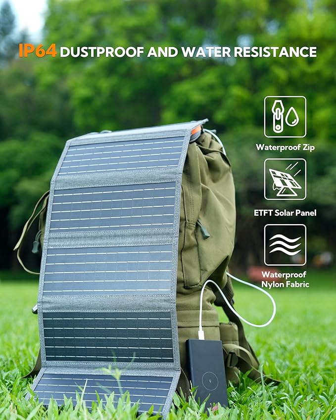 LUMOPAL 30W Foldable Solar Panel Portable Solar Charger with PD USB-C 30W USB-A 18W max Output Backpacking Solar Panel for Camping Ultra Compact Solar Panels for Hiking Trip Outdoor Activities
