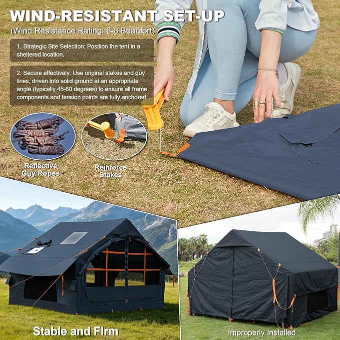 Inflatable Camping Tent2/4/6/8 Person Glamping Inflatable Tents with Awning Quick Setup Blow Up Tents with Pump Waterproof Oxford Inflatable House for Camping Air Glamping Hot Tents for Adult