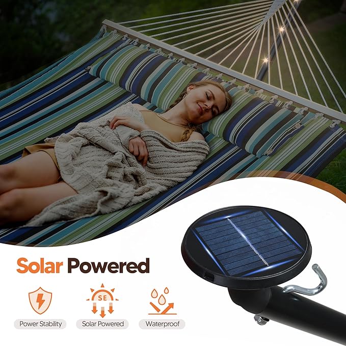 SUNCREAT Hammocks Stand Alone Hammock with Solar Powered Lights Portable Standing Hammock Green