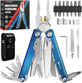 BIBURY Multitool Pliers BI2049BL with Blue Titanium Handle EDC Multi Tool with Replaceable Wire Cutter Full-Size Scissors and Screwdirver Set Heavy Duty Hand Tool for DIY Repair Camping Survival
