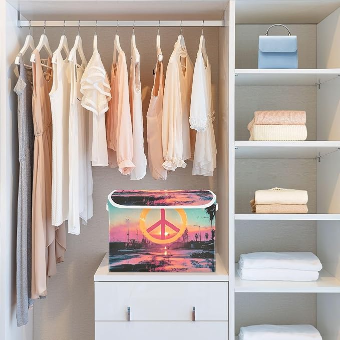 Storage Cube with Lid Peace Sign City Print 16.5×12.6×11.8 IN 1 Pack Collapsible Large Capacity Foldable Storage Basket Bin Organizer
