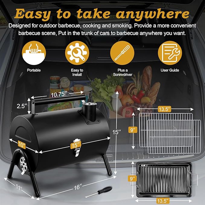 Joyfair Portable Charcoal Grill (2 IN 1 Double-Sided) Small Tabletop Barbecue Grill with Food Tray &amp Rack for Outdoor Camping Home Patio BBQ Grilling Heavy Duty &amp Multi-use Easy Assembly (2