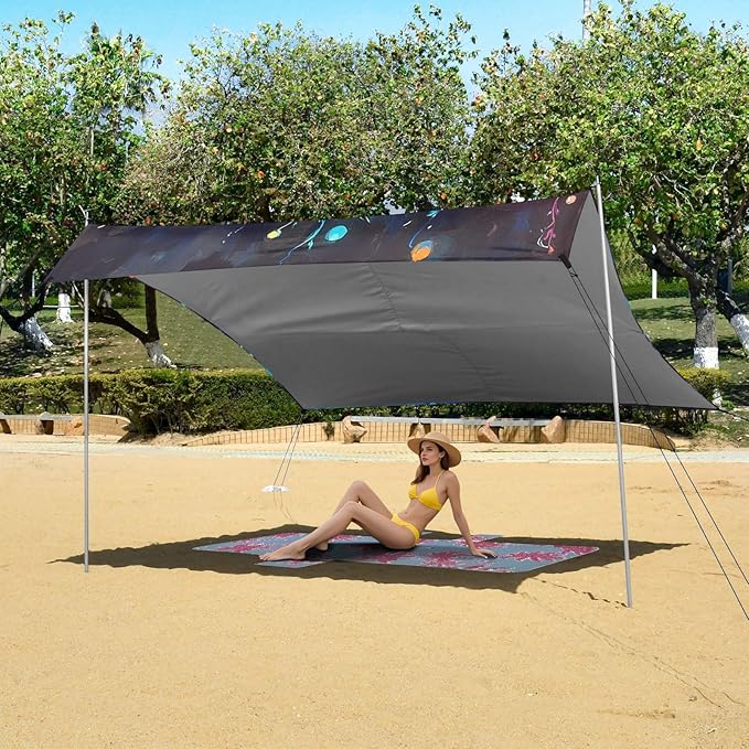 Cute Blue Tang1 Beach Cabana UPF50 Easy Setup Shade Sun Shelter with Sandbags &amp Sand Shovel for Camping Picnics Backyard