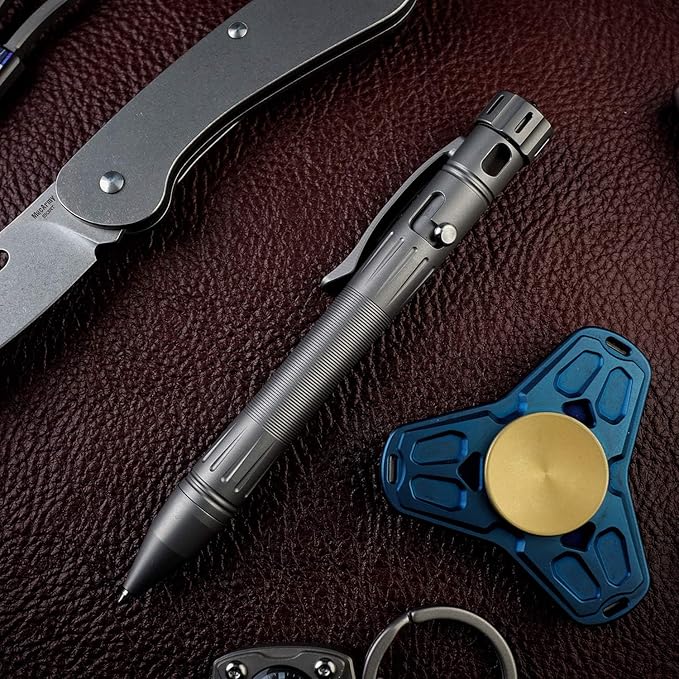 MecArmy TPX12 Mini Titanium Bolt Action Tactical Pen with Replaceable Refill EDC Tactical Pen with Stress-Relief Spinner Tail for Office Outdoor Lightweight for Daily Carry (Titanium Bronze)
