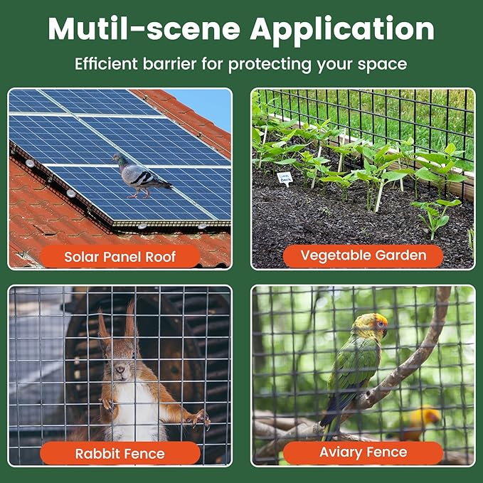 1/2 6 X 100' Solar Panel Bird Guard Mesh with 60 Fastener Clips Critter Guard for Solar Panels PVC Coated Galvanized Bird Guard for SquirrelBirdCritters Proofing