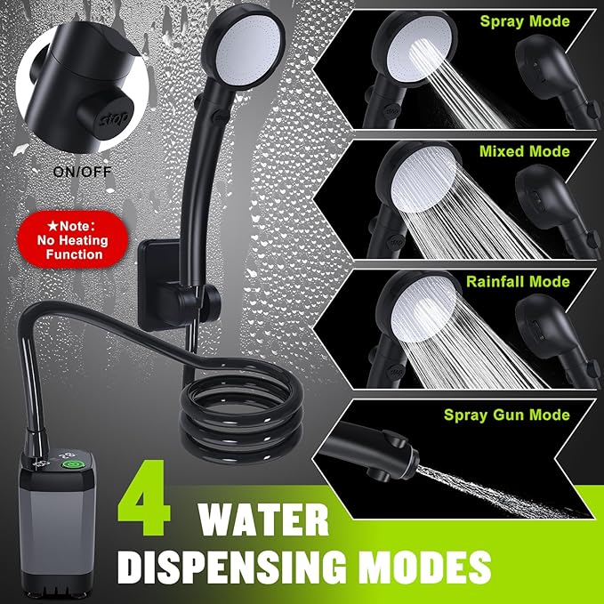 Portable Shower for Camping [Long-Lasting] Spopal 6000mAh Rechargeable Camping Shower with Intelligent LED Display 4 Spray Modes IPX7 Waterproof Outdoor Camp Pump for Hiking Travel Car Pet