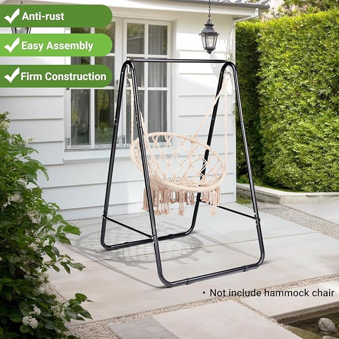 Premium Hammock Stand Heavy Duty Steel Frame with Waterproof Coating 600lb Capacity Outdoor Hanging Stand Non-Slip Base for Secure Placement on Patio Garden or Balcony