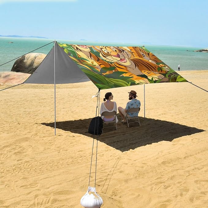 ALAZA Colorful Cartoon Jungle Tigers Beach Tent Sun Shelter Portable Canopy Sunshade for Outdoor Camping Picnics Backyard Fun 10x9 ft