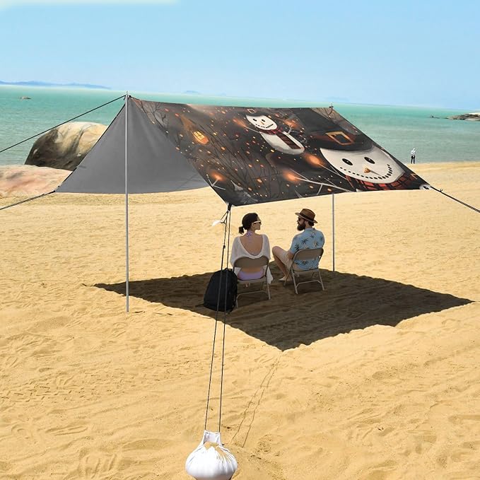 ALAZA Halloween Pumpkin Snowman Beach Tent Sun Shelter UPF50+ Protection Beach Shade Canopy w/ 4 Sandbags for Outdoor Camping Fishing Backyard Fun Picnic 10x9 ft
