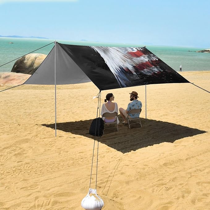 ALAZA Eagle American Flag Beach Tent Sun Shelter UPF50+ Protection Beach Shade Canopy w/ 4 Sandbags for Outdoor Camping Fishing Backyard Fun Picnic 10x9 ft
