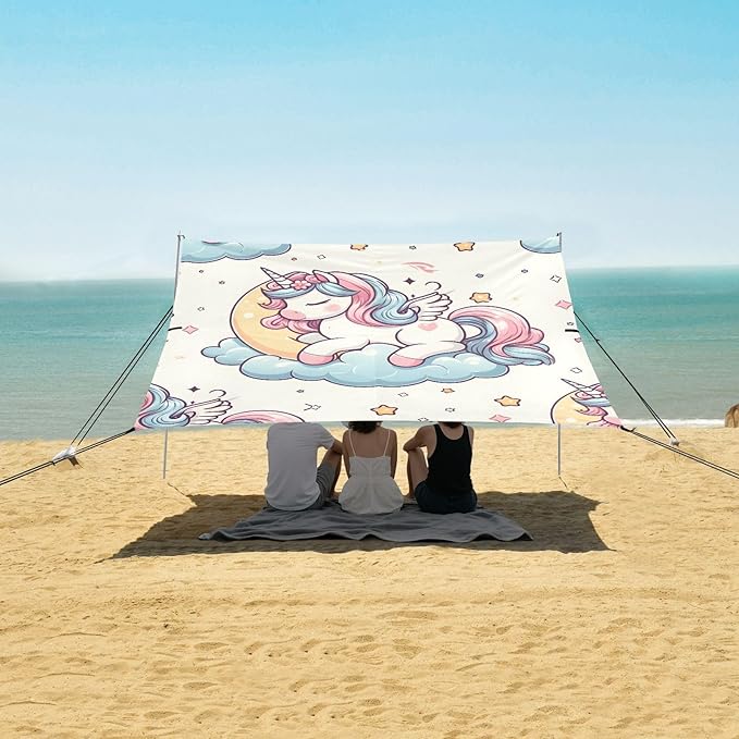 ALAZA Cute Unicorn Pegasus Sleep Vector Pony Cartoon on Moon Beach Tent Sun Shelter Portable Canopy Sunshade for Outdoor Camping Picnics Backyard Fun 10x9 ft