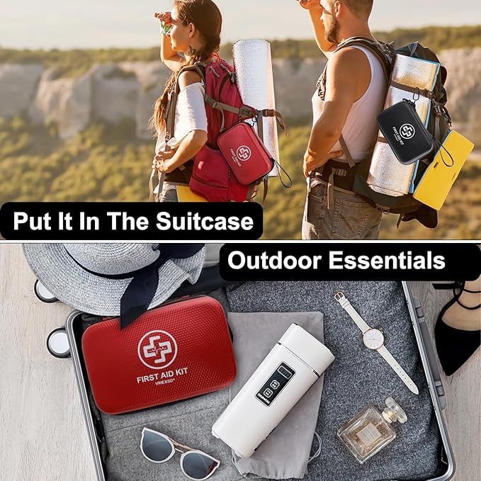 VRIEXSD Premium First Aid Kit 320 Piece Waterproof Hard Shell Eva First Aid Kit for Home Camping Cars Hiking Travel Businesses &amp Outdoor Emergencies - Emergency Medical Kits (Black)