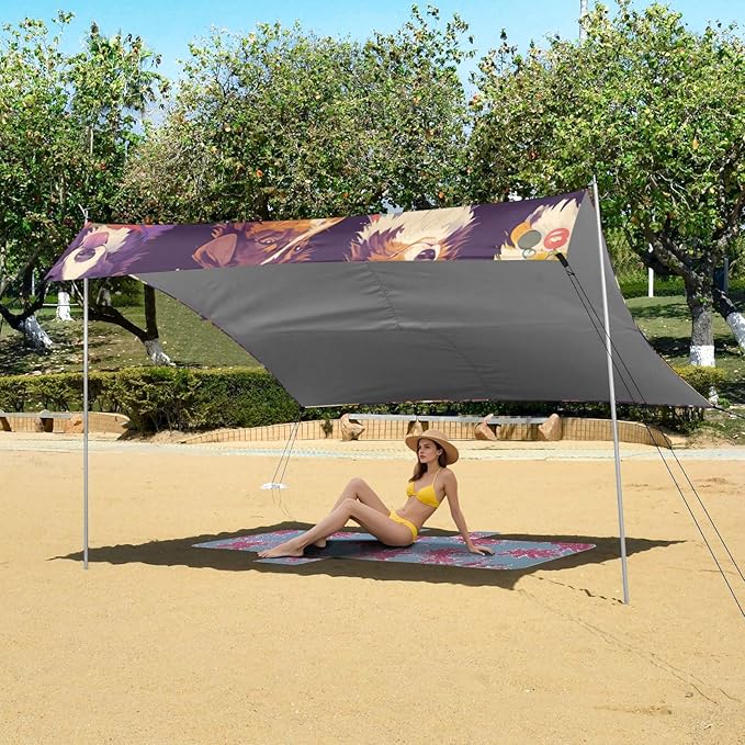 Cute Sheepdog Dogs Beach Tent UPF50+ Lightweight Sun Shelter Includes Sand Shovel Sandbags Stability Poles for Camping Fishing Backyard Fun