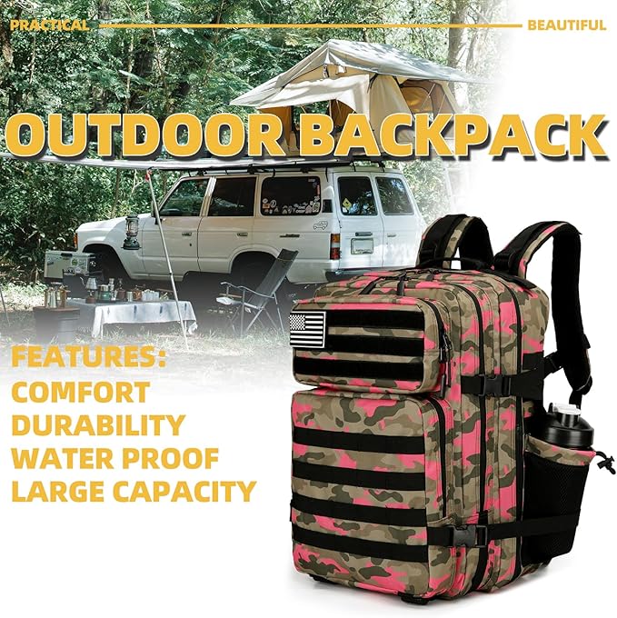Lovelinks21 25L Tactical Backpack for Men and Women Military Backpack Small Assault Pack Molle Backpack Bug Out Bag Travel Rucksack Daypack (Pink Camo)