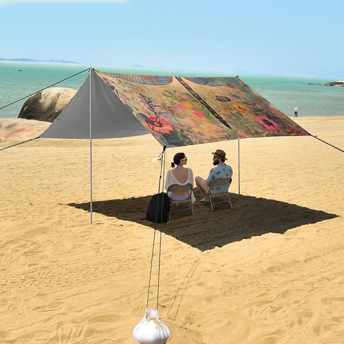 ALAZA Dragonfly Flowers Beach Tent Sun Shelter Portable Canopy Sunshade for Outdoor Camping Picnics Backyard Fun 10x9 ft