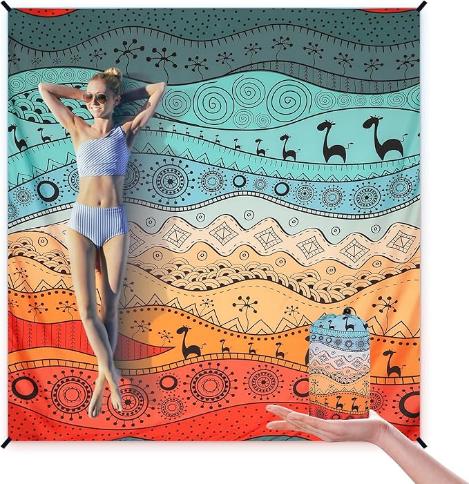 Beach Blanket Waterproof Sandproof Beach Mat 79 X 83/10'x9'for 2-8 Adults Quick Drying Outdoor Picnic Mat Beach Accessories for Travel Camping Hiking