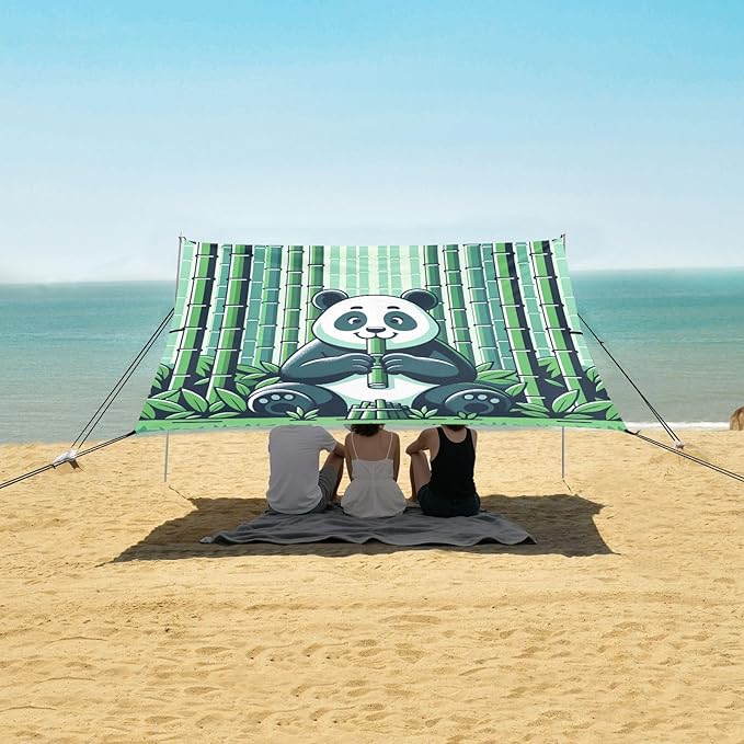 ALAZA Panda Bamboos Beach Tent Sun Shelter UPF50+ Protection Beach Shade Canopy w/ 4 Sandbags for Outdoor Camping Fishing Backyard Fun Picnic 10x9 ft