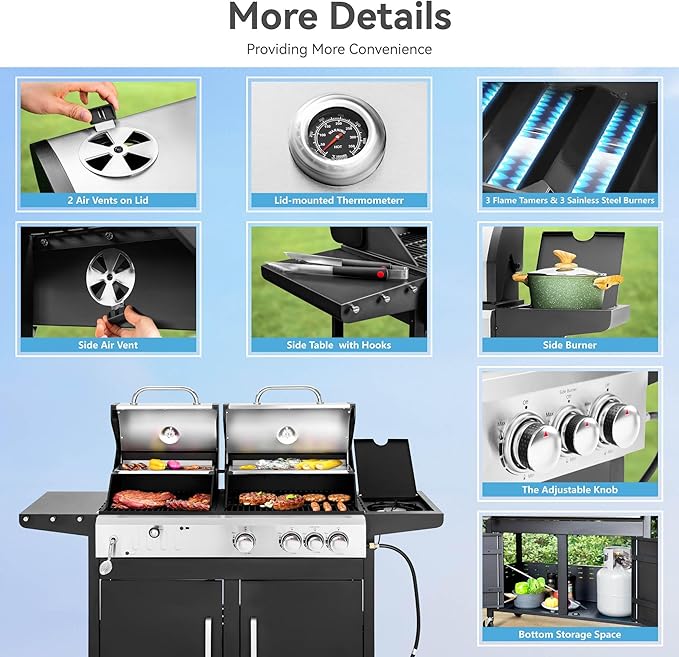 3 Burner Propane Gas and Charcoal Grill Combo with Side Burner &amp Porcelain-Enameled Cast Iron Grates 37000 BTUs 685 SQIN Dual Fuel Outdoor BBQ Grill for Patio Garden Picnic Backyard Barbecue Coo