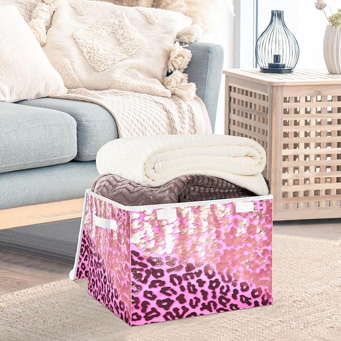 Leopard Gradient Glitter Decoration Sequins Peach Purple Storage Containers with Lids Collapsible Organizing Bins Storage