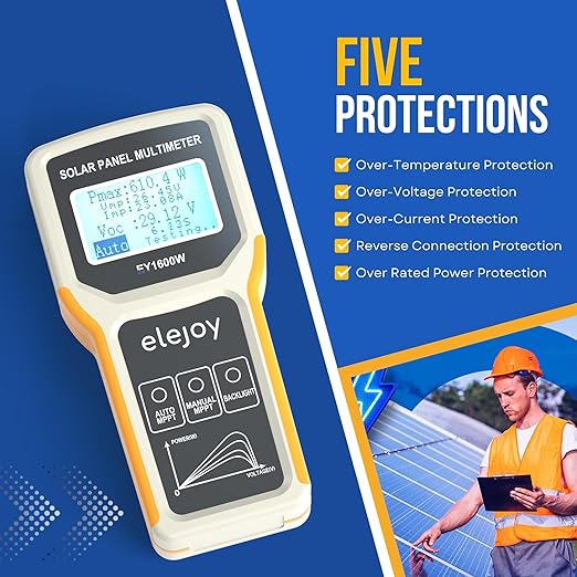 EY1600W Solar Panel Tester Solar DC/AC Power Meter Photovoltaic Panel Multimeter Open Circuit Voltage Auto &amp Manual MPPT Max. Power Point Voltage/Current Backlit LCD Display