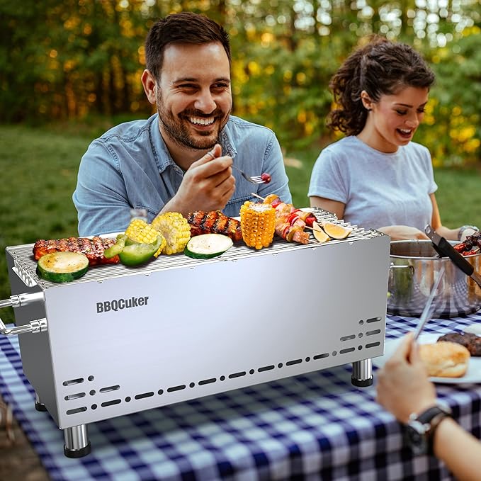 BBQCuker Portable Charcoal GrillHeavy-Duty Stainless Steel Small BBQ Grill with Double-Layer Insulation Design170 Sq. In. cooking AreaTabletop Grill with Travel Bag for Outdoor Camping and Picnic