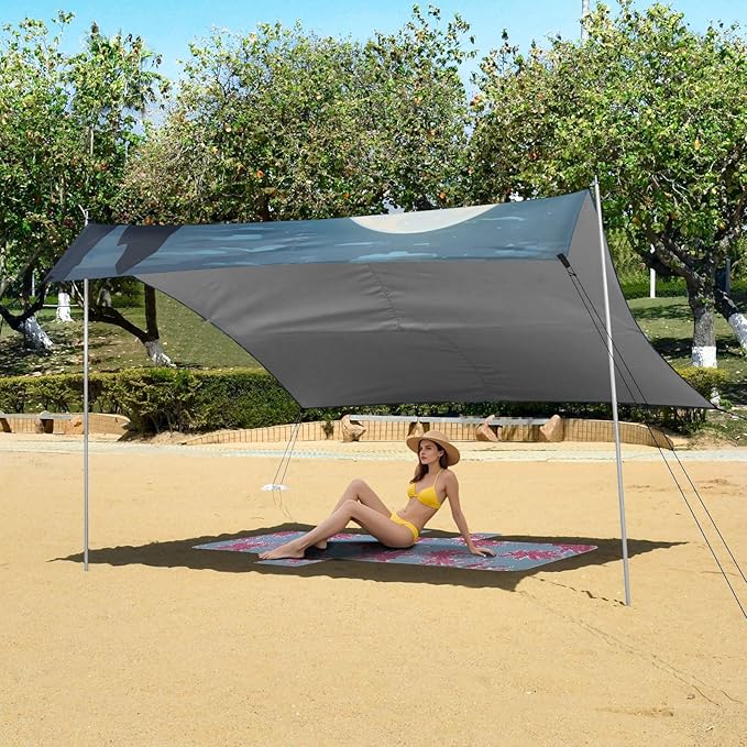 ALAZA Flock of Wolves Moon Night Beach Tent Sun Shelter Portable Canopy Sunshade for Outdoor Camping Picnics Backyard Fun 10x9 ft