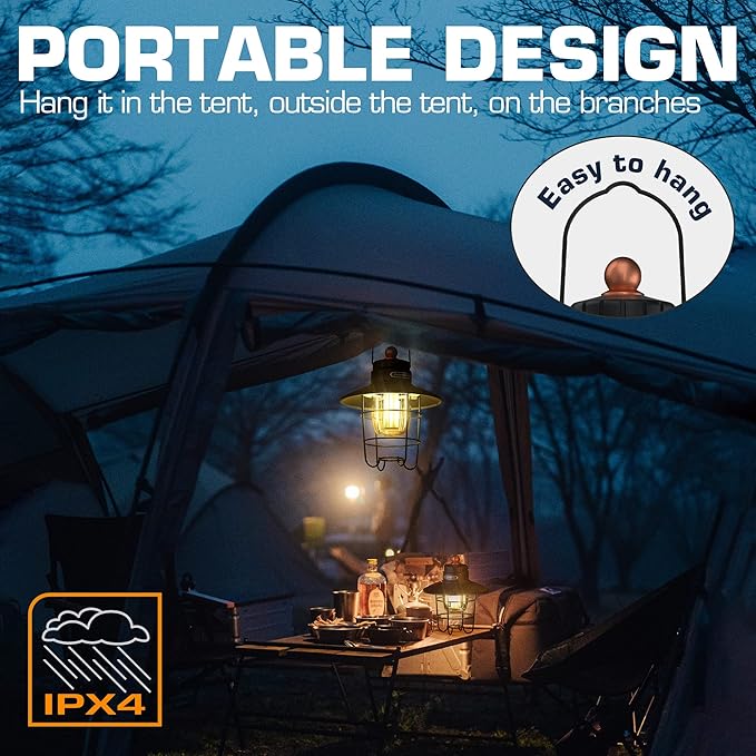 EverBrite LED Camping Lantern Pack of 2 USB C Rechargeable Lantern with 3 Light Modes Vintage Outdoor Lanterns with Power Bank Function for Power Outages Hurricane Emergency Fishing