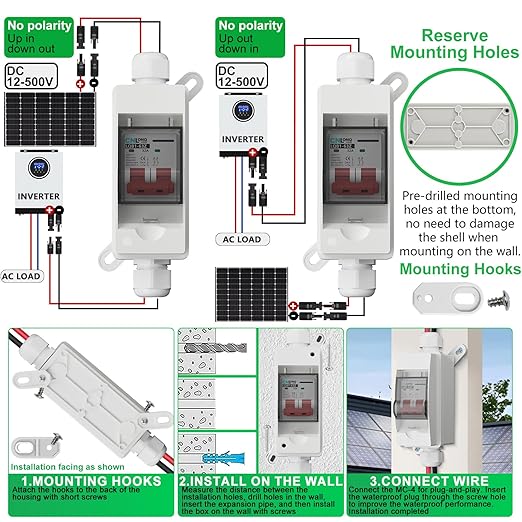 Solar Panel Disconnect Switch 32 Amp 500V DC Miniature Circuit Breaker with Plug-and-Play Connector and IP65 Waterproof Box for Outdoor PV or AC Stystem RV and Solar