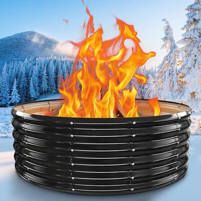 48 Inch Large Outdoor Fire Pit Ring17 Taller Heavy Duty High Heat Resistant Wood Burning Firepit for OutsideGalvanized Steel Outdoor Fireplace &amp Fire Pits Bowl for Backyard Bonfire PatioCamp
