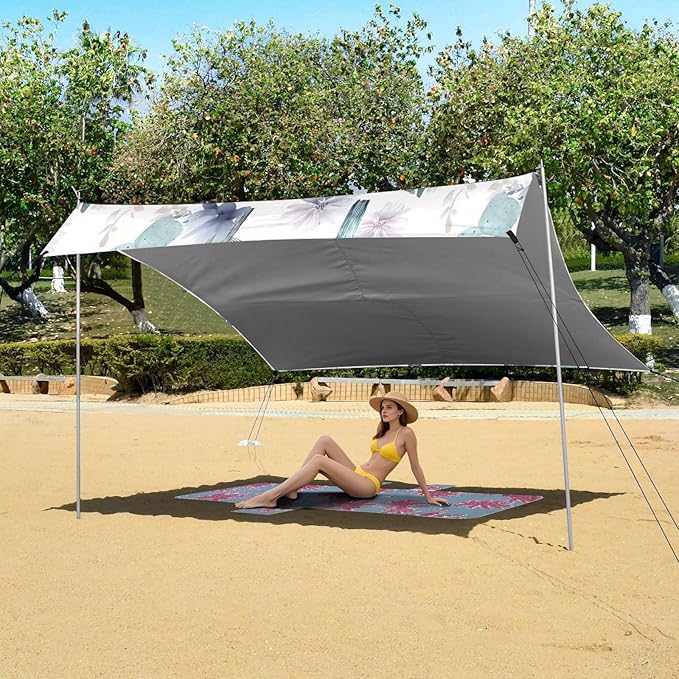 ALAZA Watercolor Flower Cactus Beach Tent Sun Shelter UPF50+ Protection Beach Shade Canopy w/ 4 Sandbags for Outdoor Camping Fishing Backyard Fun Picnic 10x9 ft