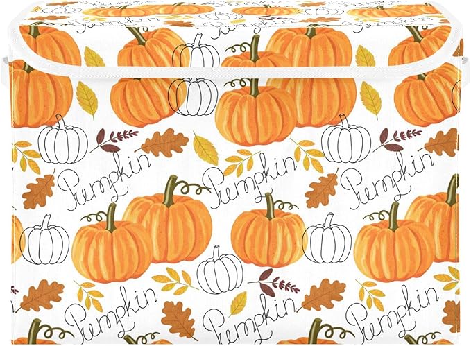 senya Thanksgiving Baskets Collapsible Storage Bins with Lids Pumpkin Leaf Fall Autumn Thanksgiving Storage Boxes Clothes Baskets for Organizing