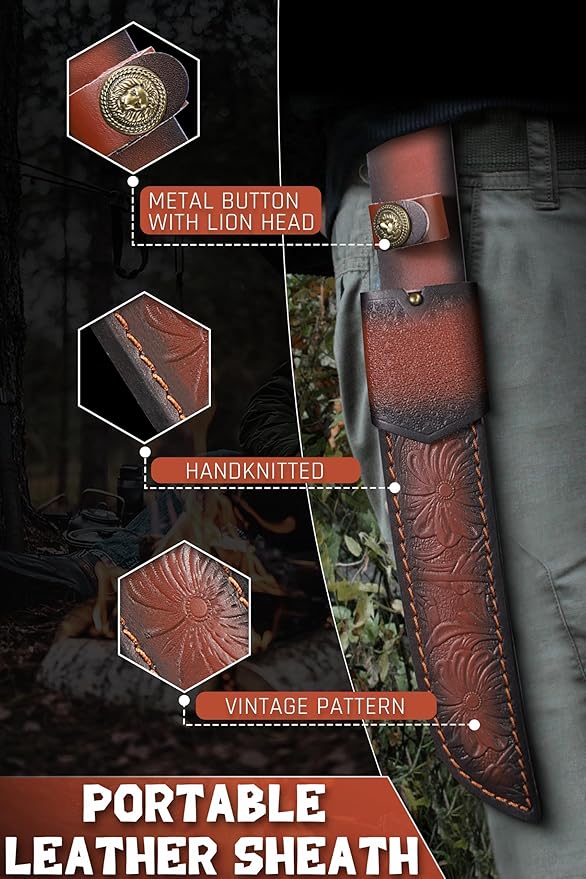 TAN REN Hunting Knife with Sheath 8.3 Inch Fixed Blade Survival Outdoor Knife with Wooden Handle for Camping Bushcraft Christmas Gifts for Men