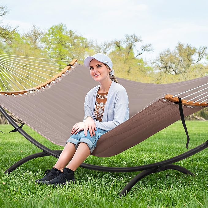 SUNCREAT Hammocks Standing Patio Hammock Portable Hammock with Stand Foldable Patent Pending Brown