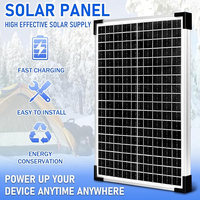 Solar Panel Kit 30W 12V MonocrystallineBattery Maintainer +10A Solar Charge Controller + Extension Cable with Battery Clips O-Ring Terminal for RV Marine Boat Off Grid System
